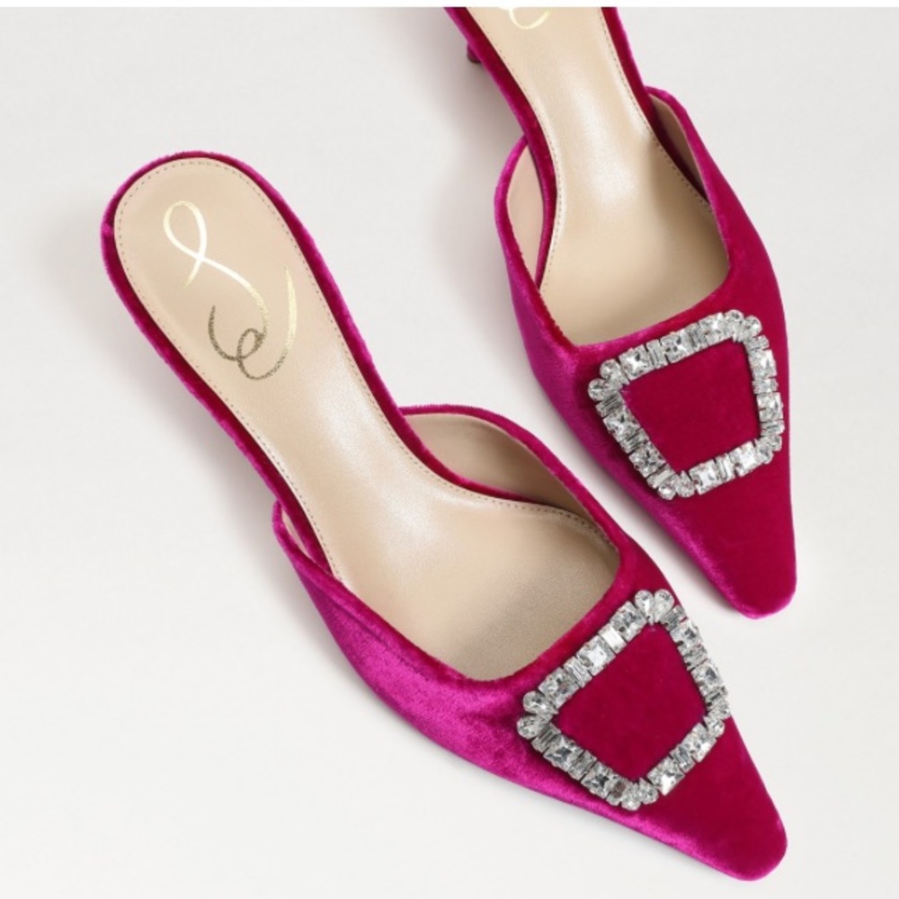 Sam Edelman Raspberry Velvet Brit Kitten Heel Mule Size 7.5